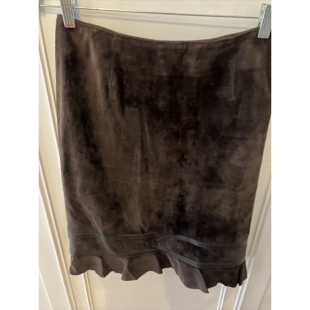 Women's Size 4 Suede and Leather Trim Brown Skirt By Searle size 4